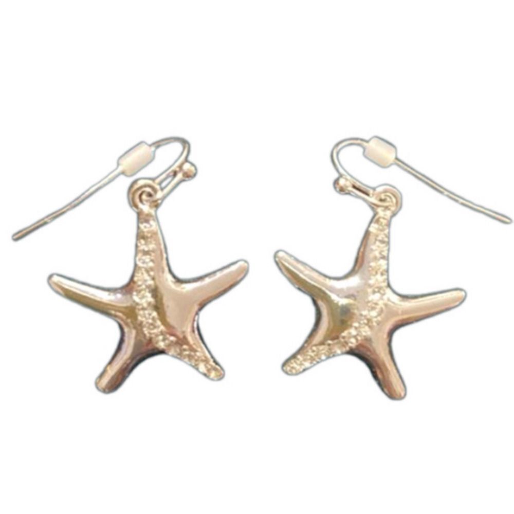 Silver Starfish Crystal Drop Earrings